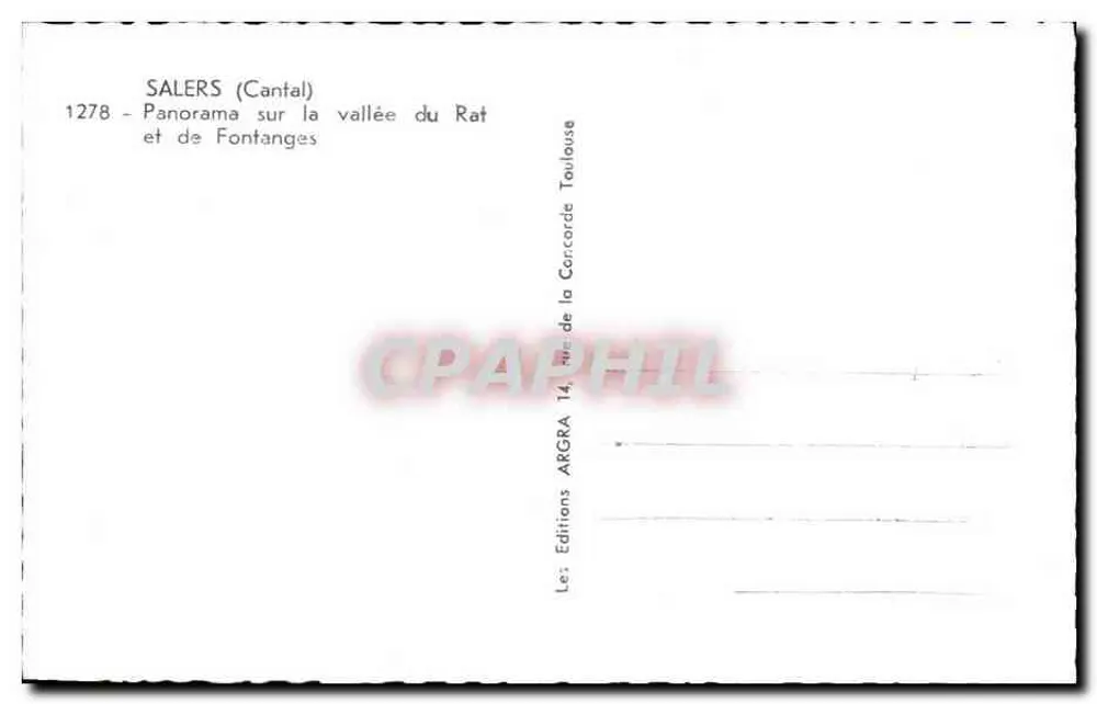 Salers (Cantal) — Panorama über das Tal des Rat und Fontanges — Editions ARGRA, Nr. 1278 - Rückseite