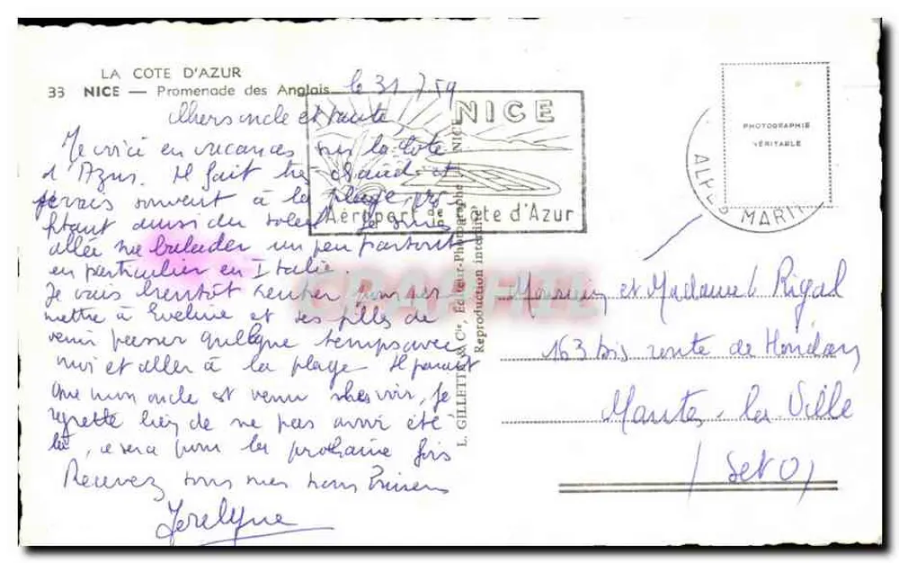 Nice — Promenade dos Ingleses — Editor L. Gillietan, n°33 - Verso