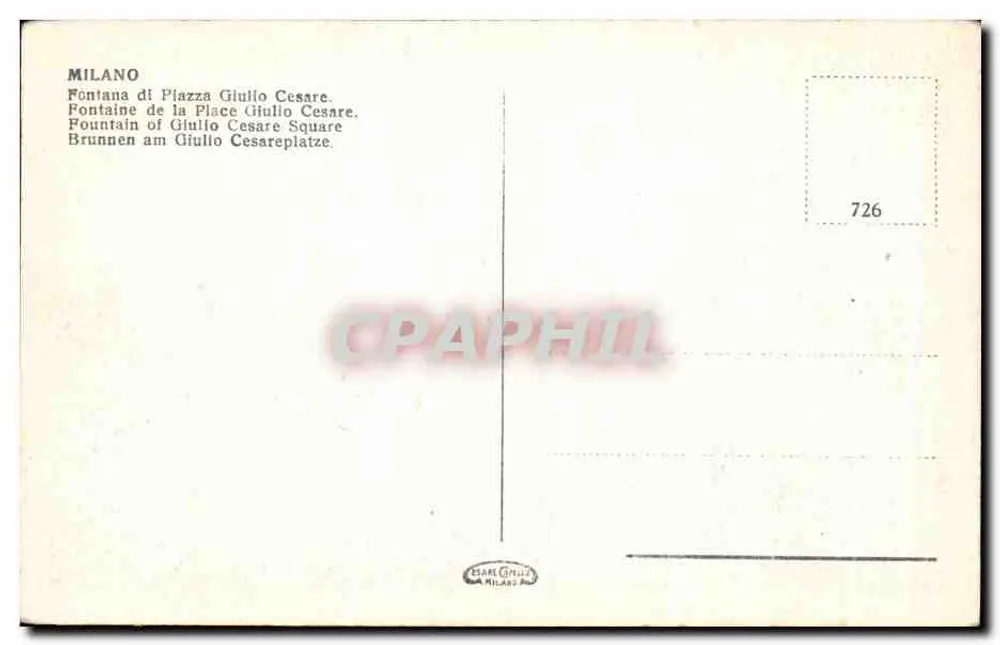 Fonte de Piazza Giulio Cesare — Milão — Editor Estare Ghilli, n° 726 - Verso