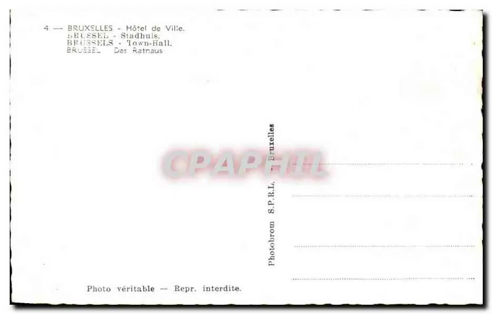 Bruxelas - Palácio da Cidade — Photobrom S.P.R.L. n°4 - Verso