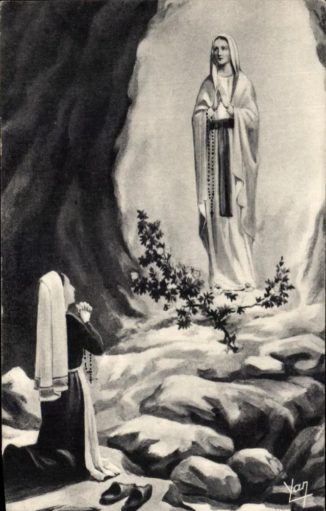 Erscheinung der Jungfrau Maria vor Bernadette in Lourdes — Edition Photo Duvaault, Nr. 80 - Vorderseite
