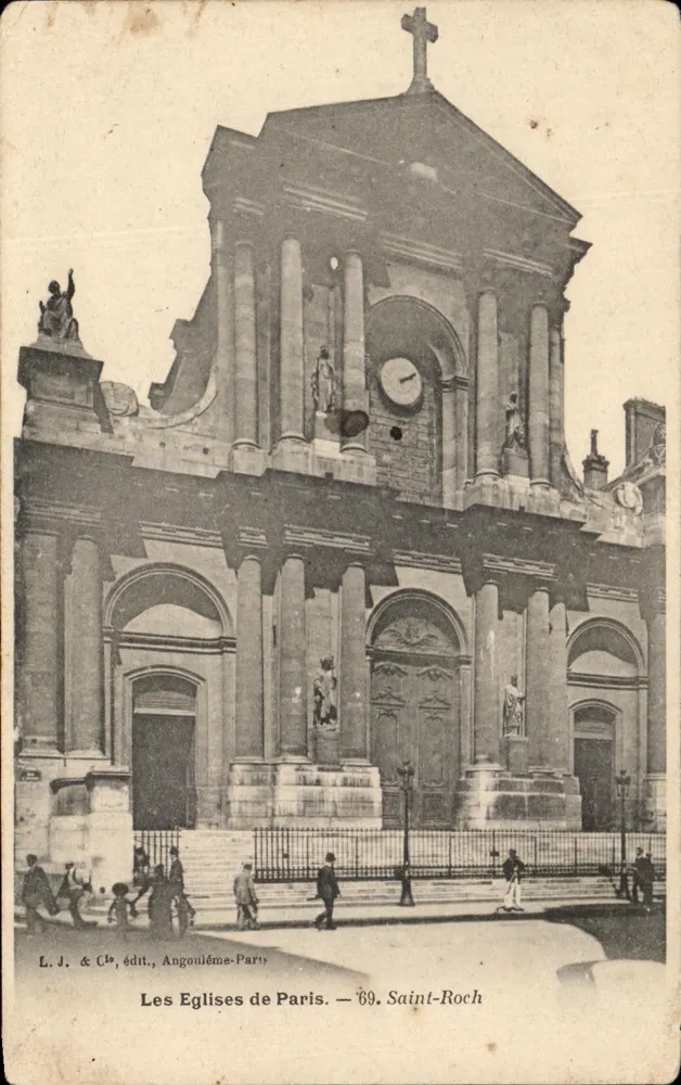 Église Saint-Roch — façade néoclassique avec statues et horloge — L. J. & Cie, édit., Angoulême-Paris. — 69. - Frente