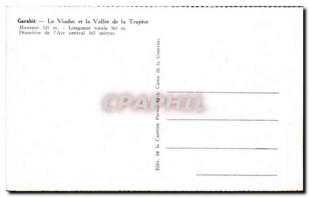 Garabit — Le Viaduc et la Vallée de la Truyère — Verleger der Cantine Permanente - Rückseite