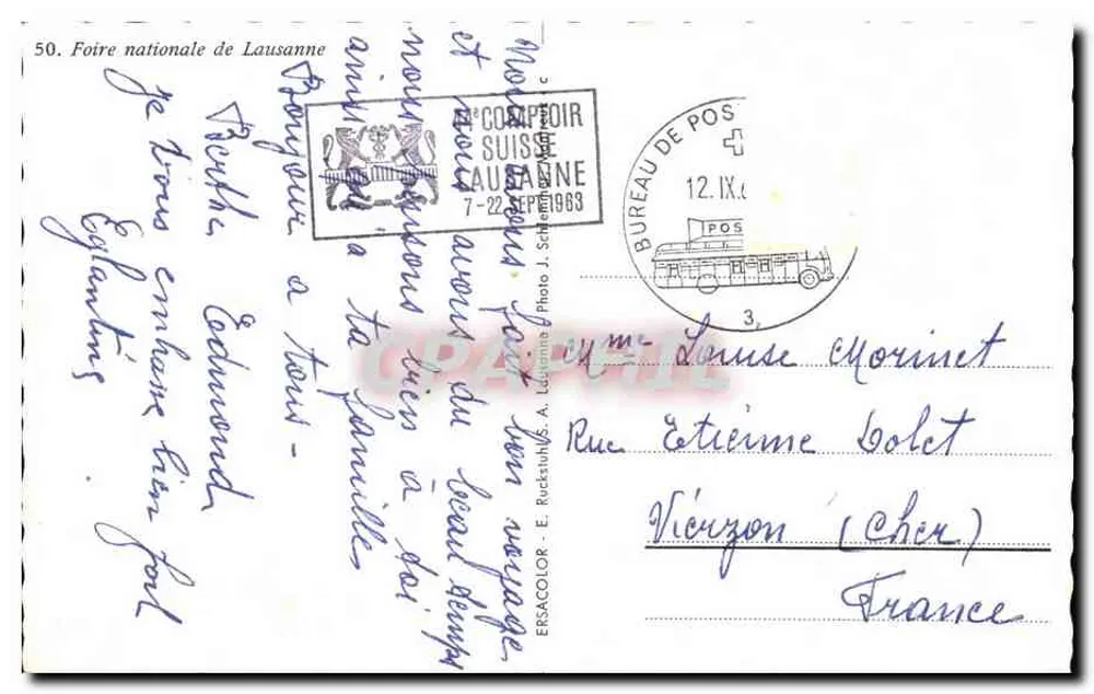 Feira Nacional de Lausanne — 1963 — ERSACOLOR — Foto J. Schäfer - Verso