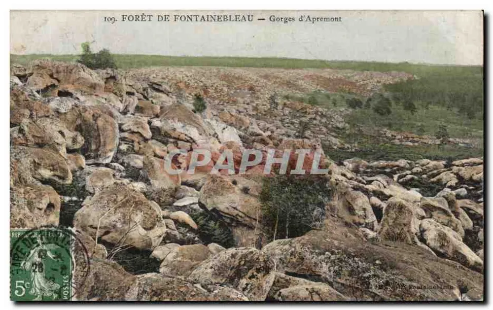 Floresta de Fontainebleau — Gorges de Apremont — Editor: P. Fontainebleau, n° 109 - Frente