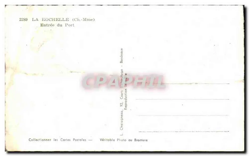 La Rochelle — Entrée du Port avec tours de la Citadelle — Éditeur Elcég - Verso