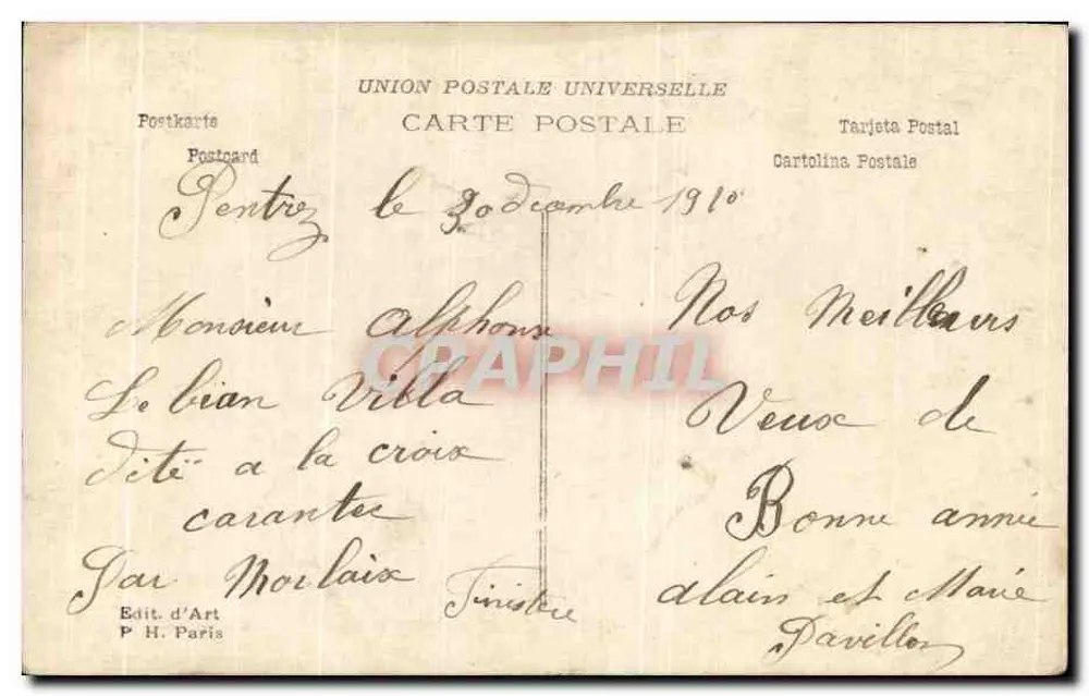 Mulher em quadro decorado com visco — Boa Ano — Editor P. H. Paris, n° 158 - Verso
