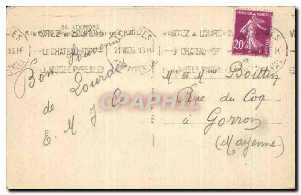 Lourdes-Höhle — Notre-Dame de Lourdes — Verlag N.D. (N.D. auf Stempel) - Rückseite