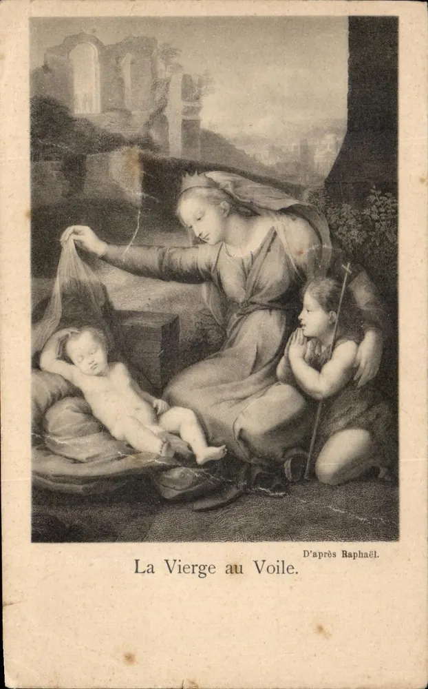 La Vierge au Voile — reproduction d'une œuvre d'après Raphaël — éditeur non visible - Frente