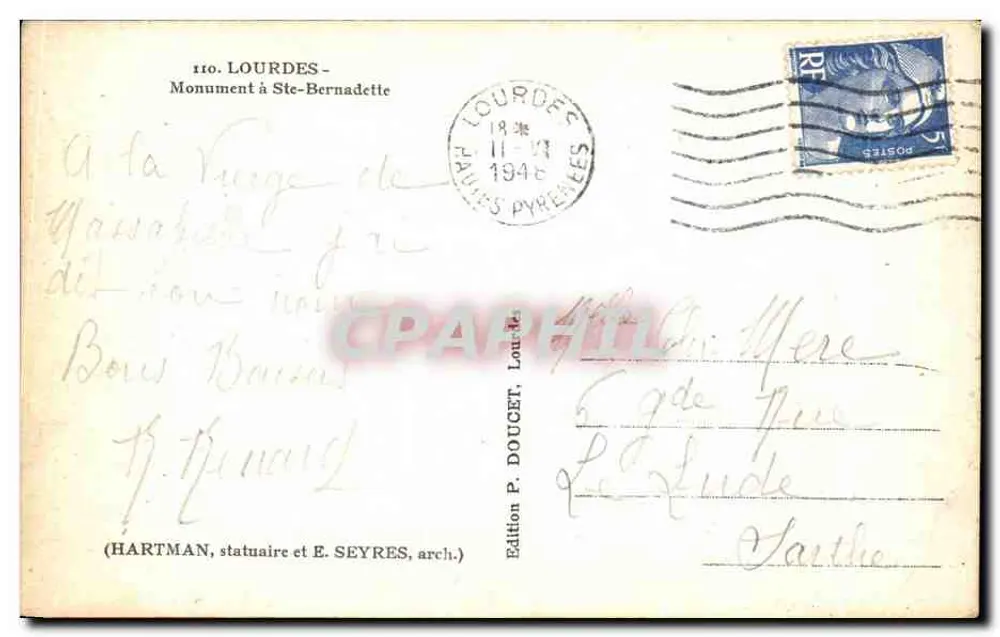 Monumento a Santa Bernadette — Lourdes — Edição P. Doucet, Lourdes - Verso