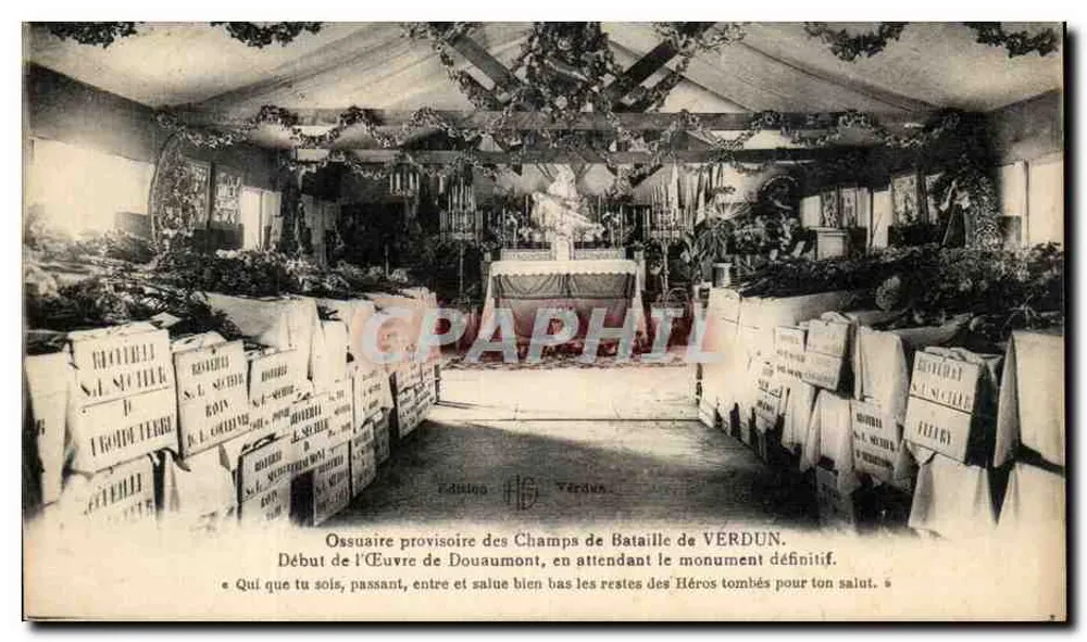 Temporäres Ossarium der Schlachtfelder von Verdun — Beginn der Arbeit von Douaumont, bis zum endgültigen Denkmal — Edition H.G. Verdun - Vorderseite