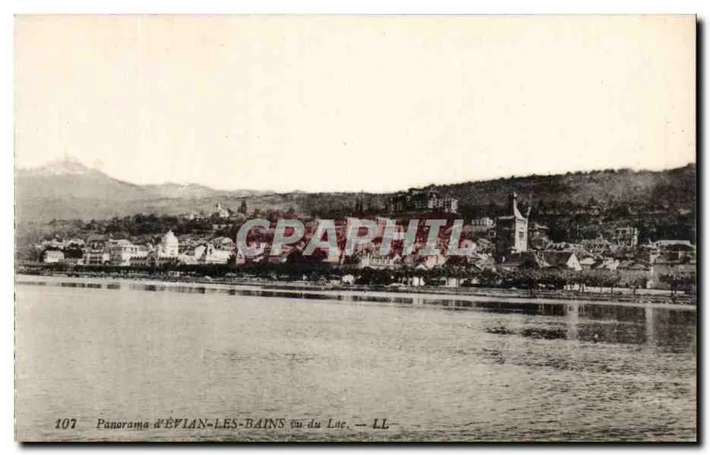 ÉVIAN-LES-BAINS — Panorama visto do Lago — Imp. LEVY Fils et Cie, Paris - Frente