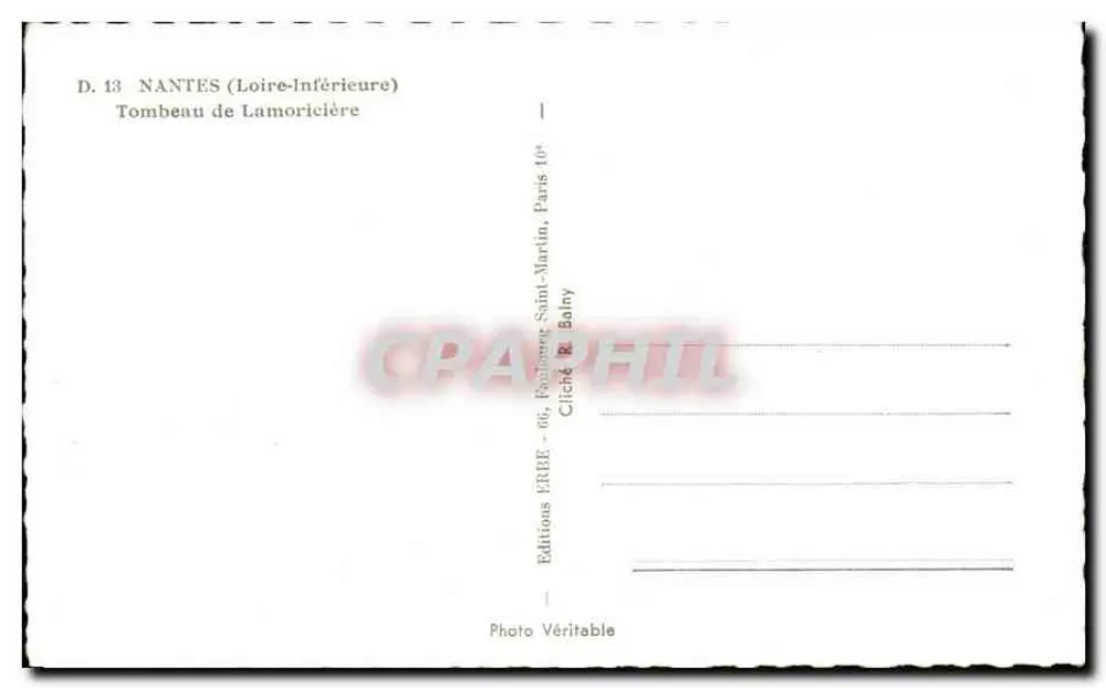 Túmulo de Lamoricière — Nantes (Loire-Inférieure) — Éditions Erbe, Paris 10e - Verso