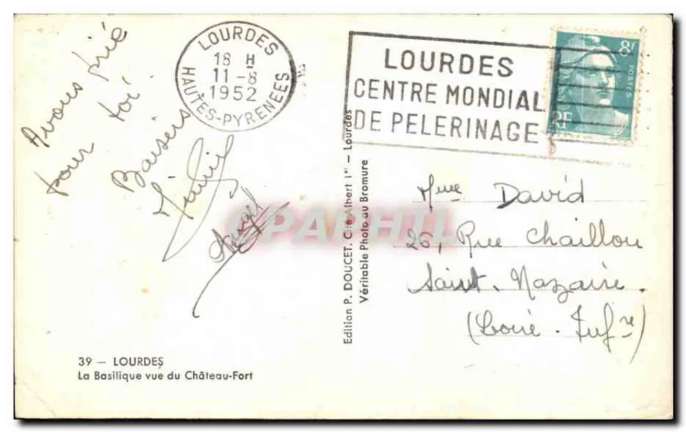 Die Basilika vom Château-Fort aus gesehen — Lourdes — Edition P. DOUCET, Château-Fort - Rückseite