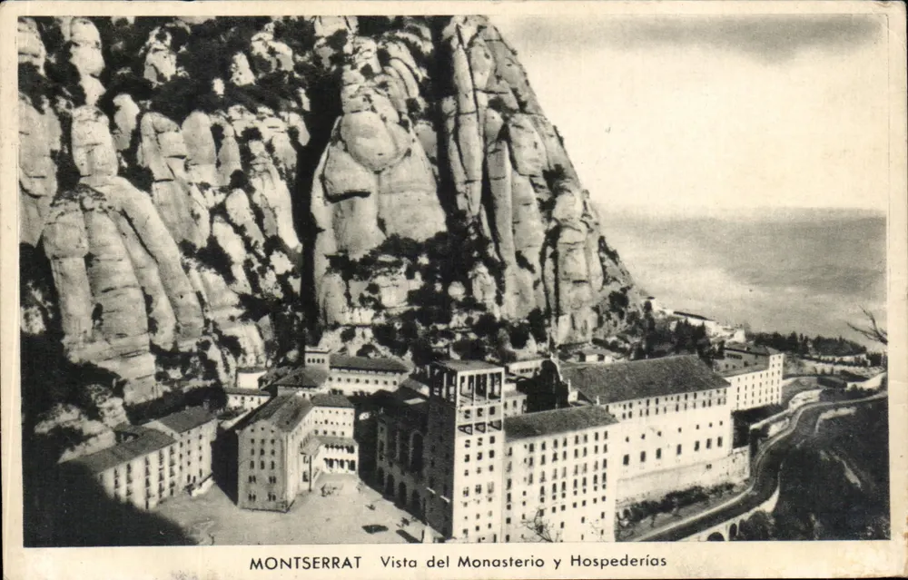 Montserrat — Vue du monastère et des hospédérías — éditeur MONTSEERRAT - Anverso