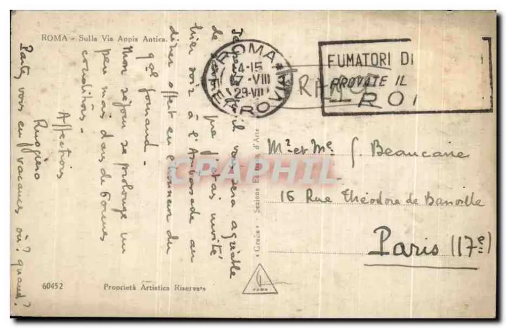 Roma - Sulla Via Appia Antica — Proprietà Artistica Riservata, n° 60452 - Verso