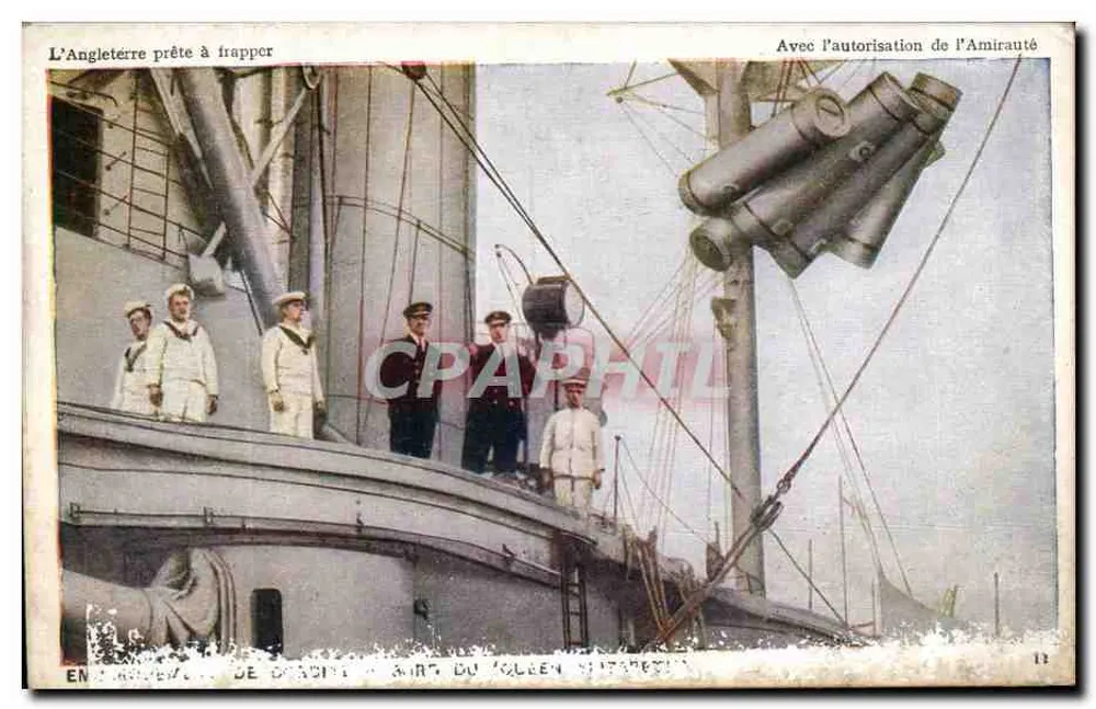 Angleterre prête à frapper — scène de bord d'un navire de guerre — éditeur Photochrom Co., Ltd., Londres - Anverso