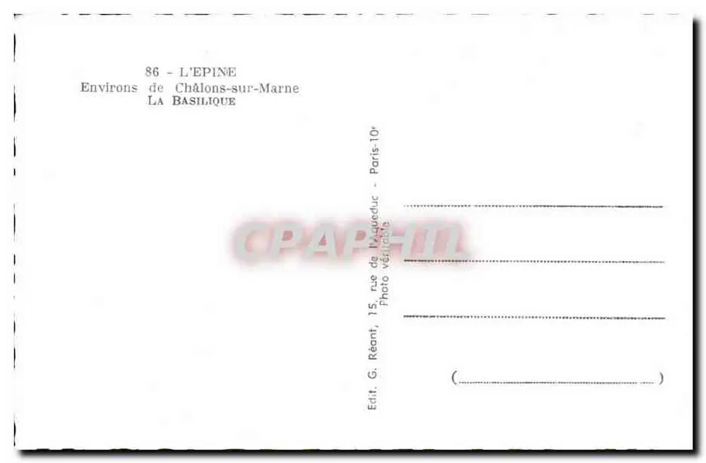 A Basílica — Arredores de Châlons-sur-Marne — Ed. G. Réant, 15 rue de l'Aqueduc, Paris - Verso