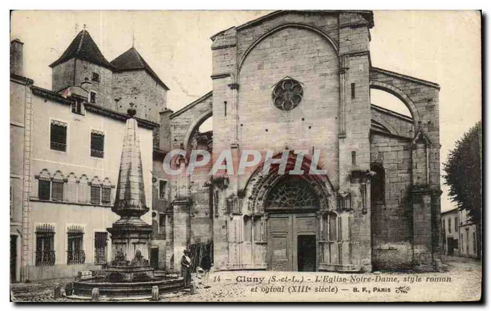 Cluny (S.-et-L.) — Die Kirche Notre-Dame, romanischer und spitzbogiger Stil (13. Jahrhundert) — B. F., Paris - Vorderseite