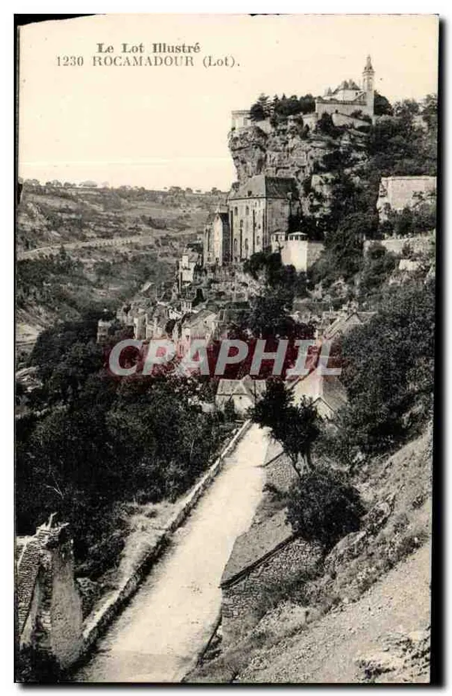 Rocamadour — vista panorâmica do vilarejo erguido sobre uma falésia — Le Lot Illustré, n°1230 - Frente