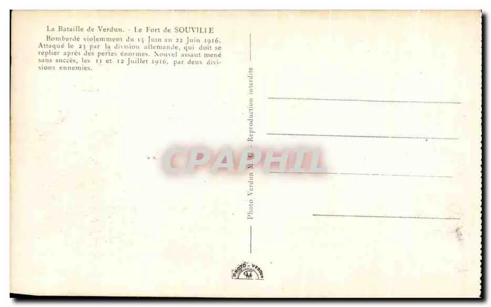 Das Fort von SOUVILLE — Schlacht von Verdun — Photo Verdun M.10 - Rückseite