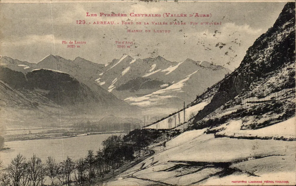 Zentrale Pyrenäen (Tal der Aure) — Talsohle der Aure, Ende des Winters — Phototype Labouche Frères, Toulouse, n°123 - Vorderseite