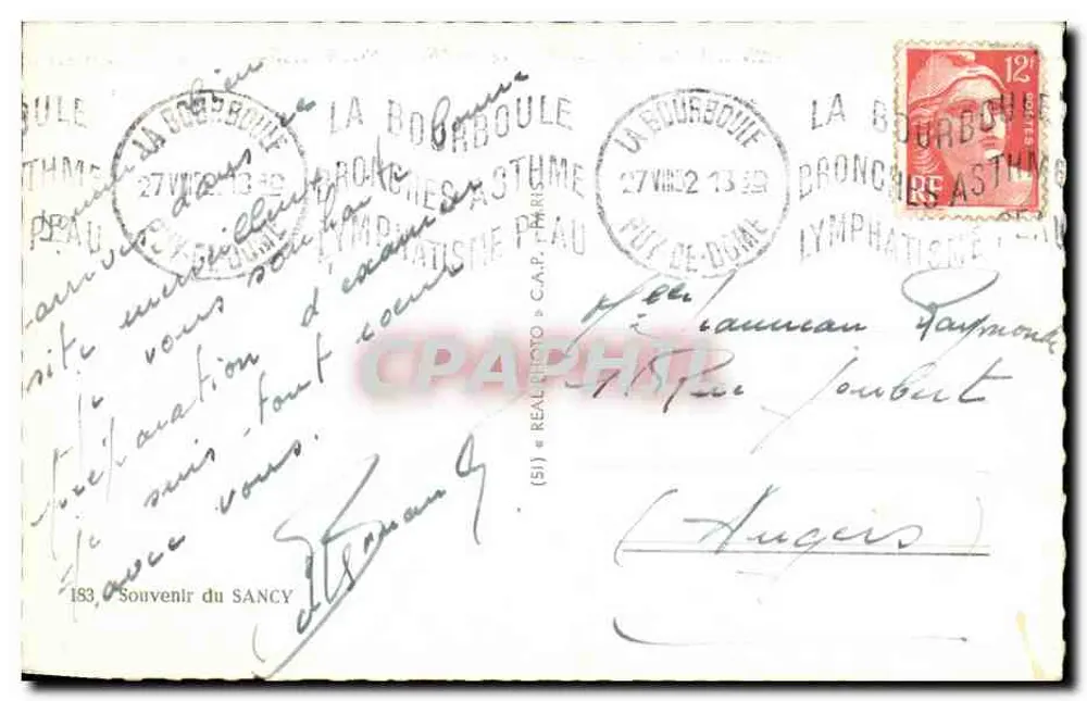 Sancy — Lembrete do Sancy (Alt. 1886 m.) — editor desconhecido, n° de série 183 - Verso
