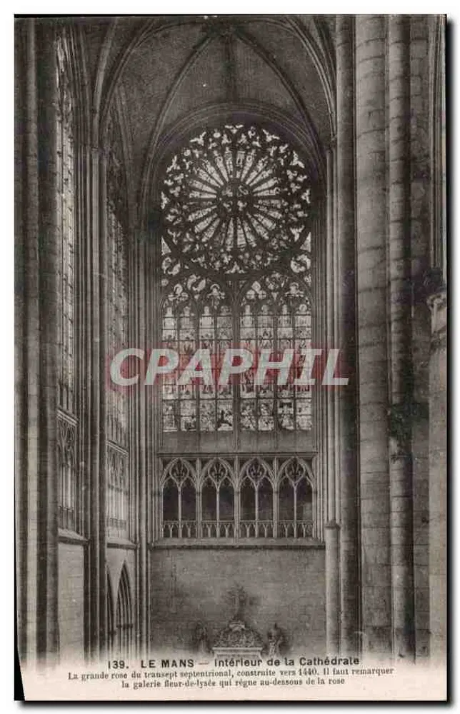 Le Mans — Innenansicht der Kathedrale — Die große Rose des nördlichen Querbaus, gebaut um 1440 - Vorderseite