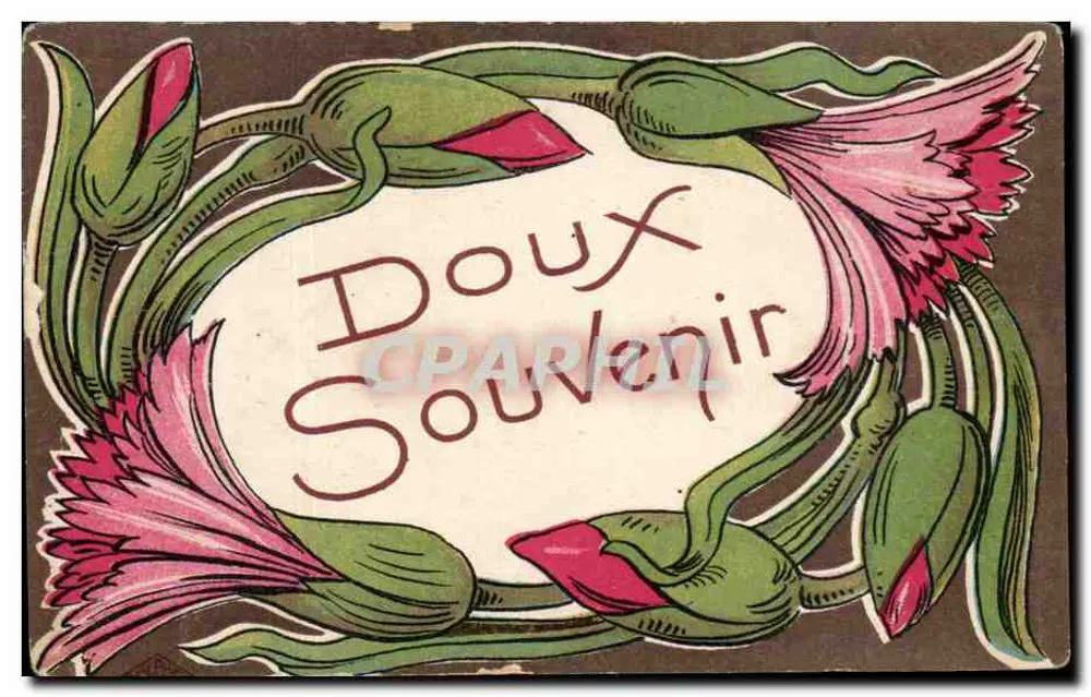 Lindo Lembrete — carta postal decorada com flores rosas e verdes — editor não visível - Frente