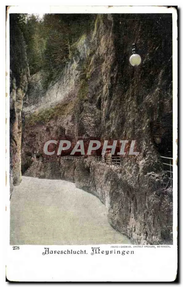 Aareschlucht — vue du canyon avec sentier et garde-corps — Photo-Chemie Anstalt Brösser, Meyringen, n° 278 - Awers