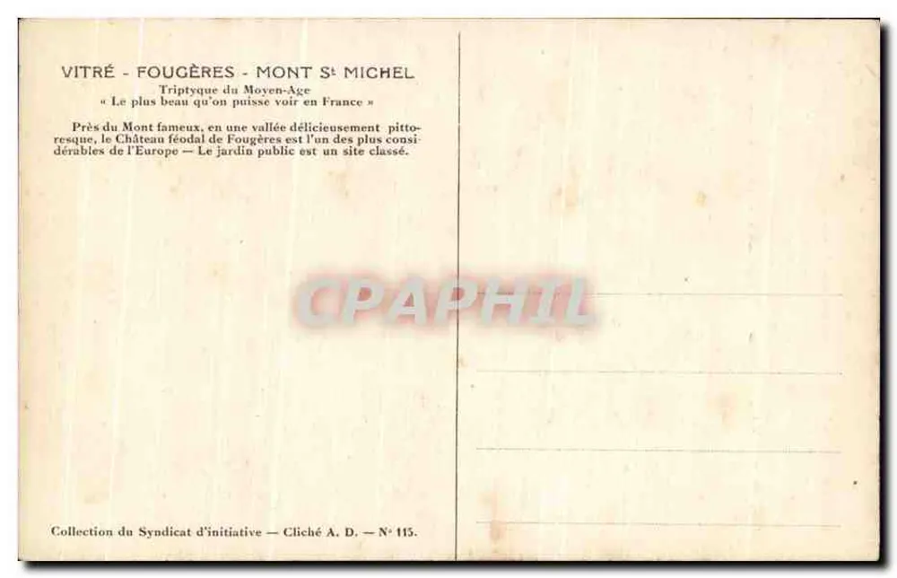 Nossa Senhora do Bom Socorro — Fougères — Coleção do Syndicat d'initiative — N° 115 - Verso