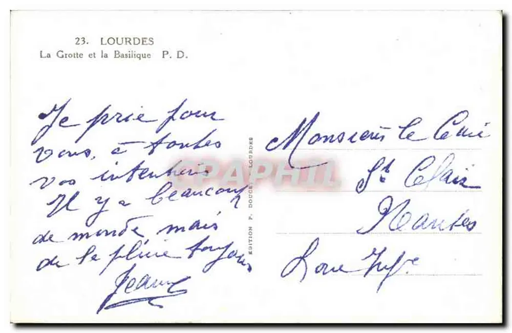 Lourdes — A Gruta e a Basílica — Edição P. Doucet, Lourdes, n°23 - Verso