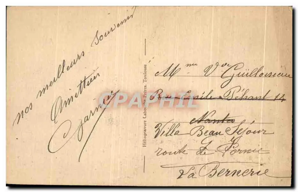 Lourdes — Maison Paternelle de Bernadette Soubirous — Héloïse Gravure, Toulouse, n°836 - Rückseite