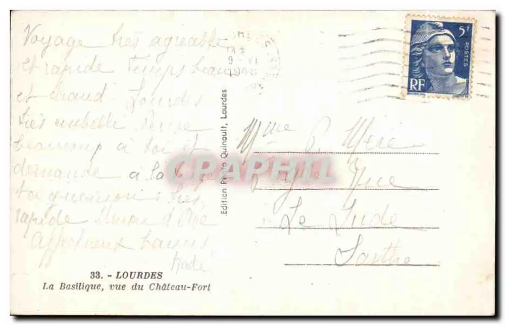 Lourdes — Die Basilika, Ansicht vom Schloss-Fort — Edition Primo Quinault, n°33 - Rückseite