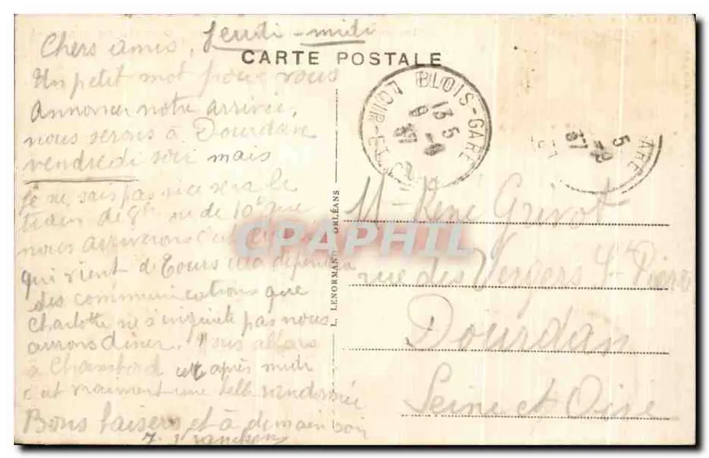 Castelo de Blois — Fachada de Francisco I — Editor L. Lenormand, Orléans - Verso