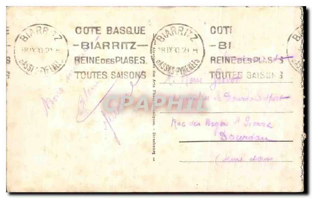 Biarritz - Der Felsen der Jungfrau und die Brücke — Verlag 'Côte Basque' n°40 - Rückseite