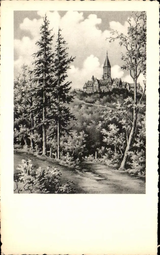 Clervaux - Die Abtei Saint-Maurice — Originalzeichnung von Géo Fosty — Artistic Editions - Vorderseite