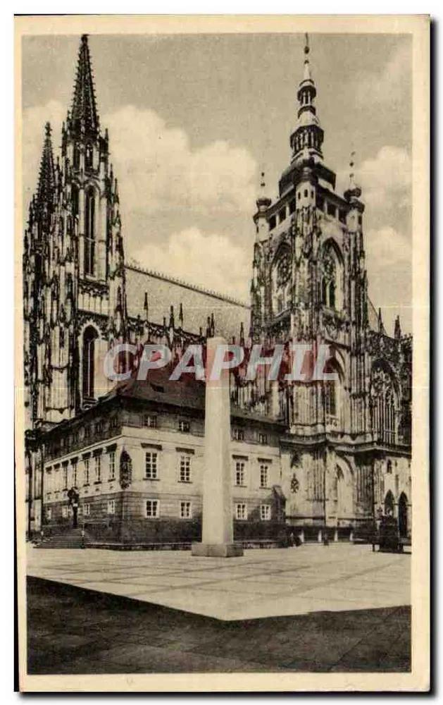 Praha - Chrámov sv. Víta — vue du château de Prague avec la tour de l'horloge et la tour gothique, éditeur ORBIS, n° 10 - Awers