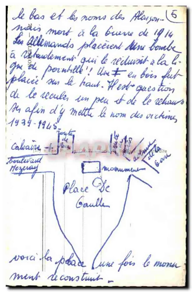 Alençon — Lembrete de Alençon — editor desconhecido - Verso