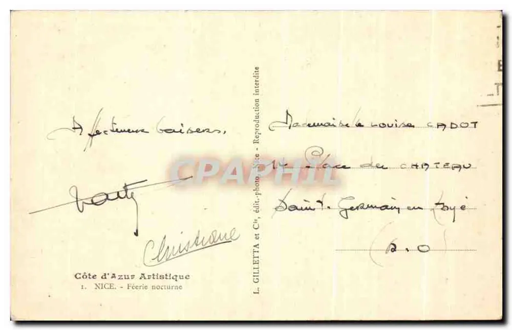 Nice — Nachtfeier — L. Gilletta et Cie, Fotoverlag Nice - Rückseite
