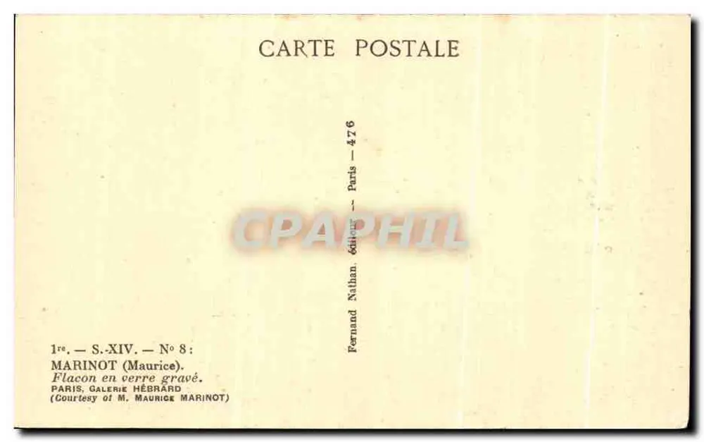 Gefräste Glasflasche — Serie XIV, Nr. 8 — Verleger Marinot (Maurice), Paris - Rückseite