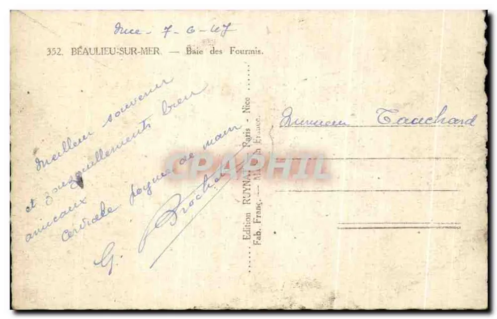 Béaulieu-sur-Mer — Baía das Formigas — Edição Ruyman, Nice - Verso