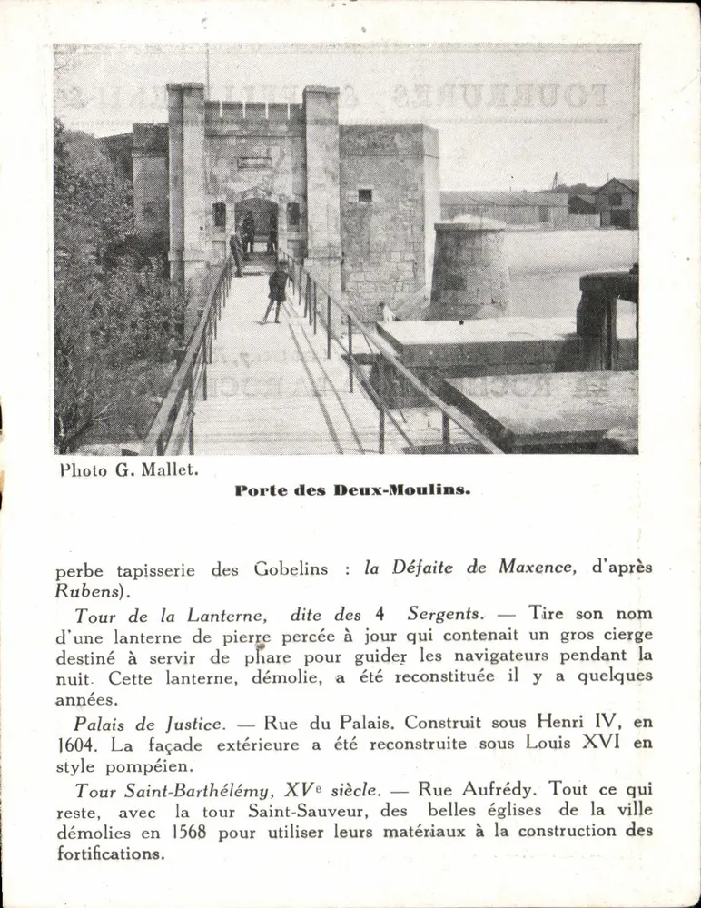 Tor der Zwei Mühlen — Turm Saint-Barthélémy und Palast der Justiz — Photo G. Mallet - Vorderseite