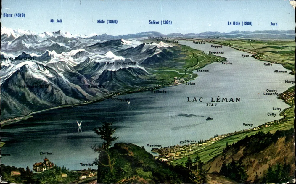 Lago Léman — panorama — Edições Jaeger Genebra, n° 214 - Frente