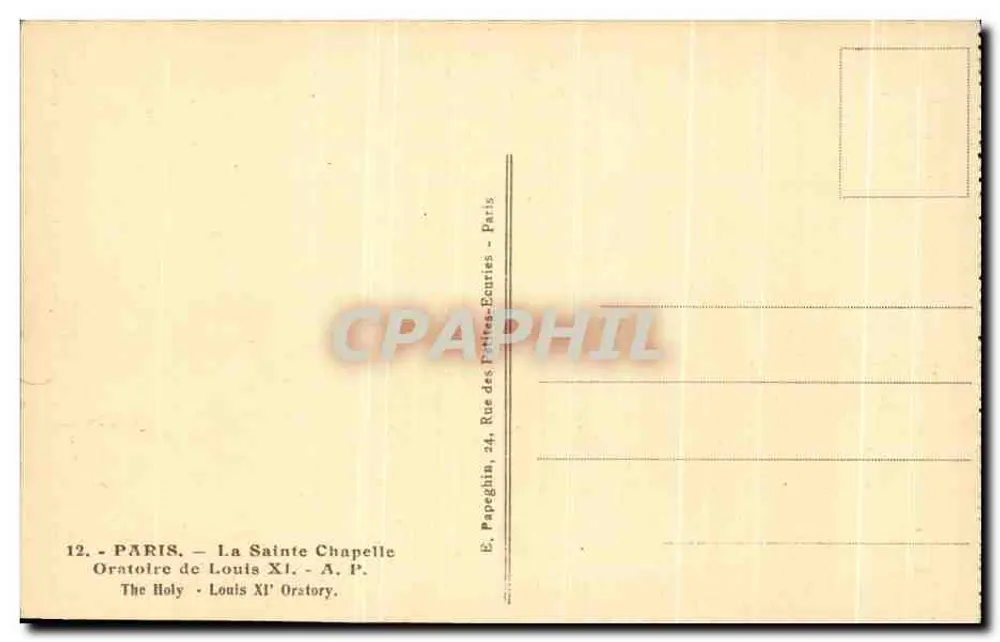 Die Heilige Kapelle — Oratorium von Ludwig XI — Verlag Papeghin, 24, Rue des Petites-Écuries, Paris - Rückseite