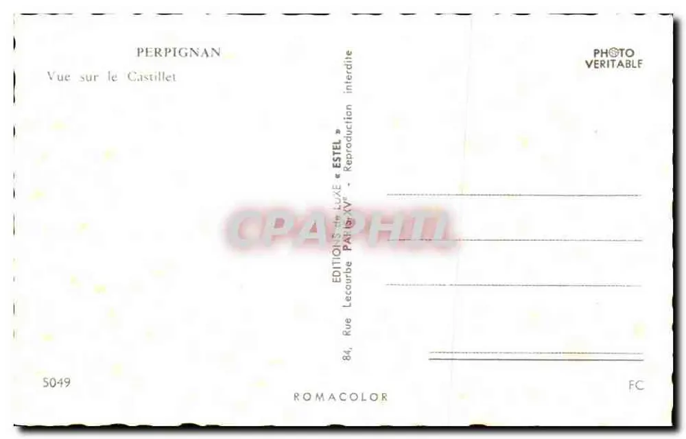 Perpignan — Vista do Castillet — Editor Estel, n° 5049 - Verso