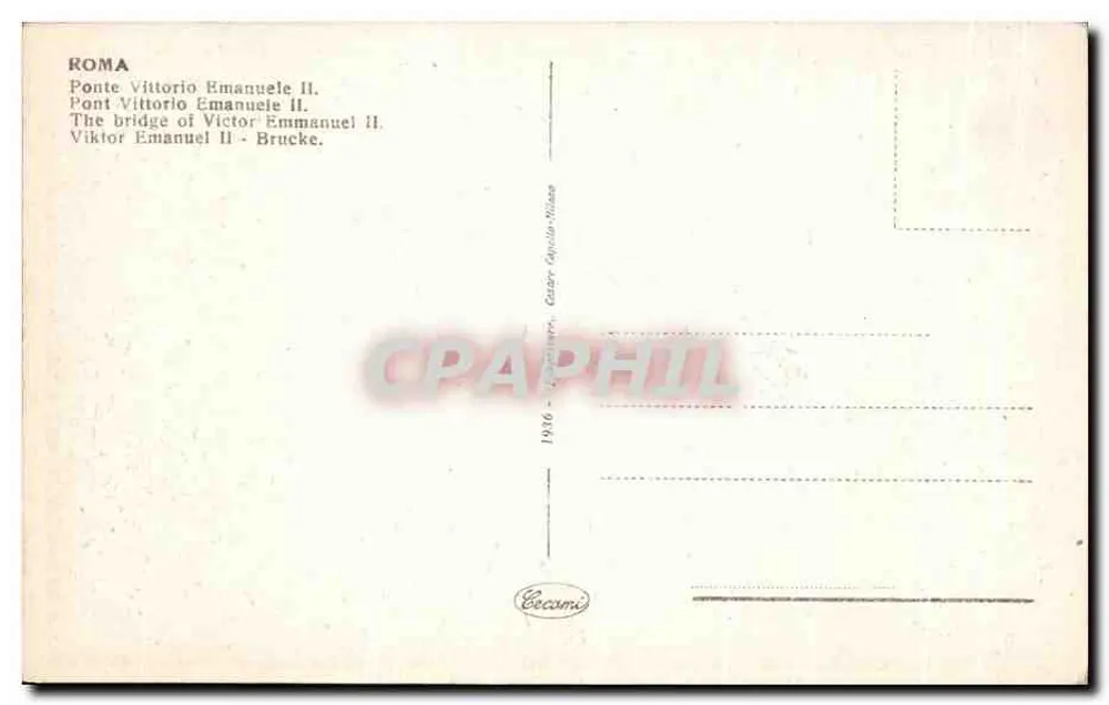 Roma — Ponte Vittorio Emanuele II — editor Cecasmi, n° de série 1936 - Verso