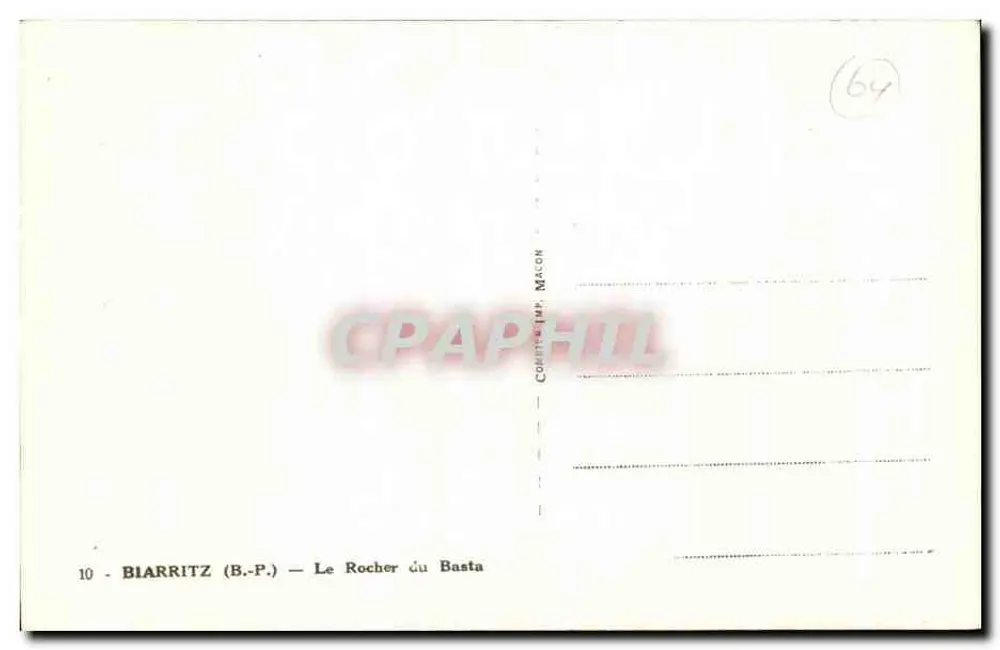 Biarritz — O Rocher du Basta — Editor Comité Imp. Maçon, n°10 - Verso