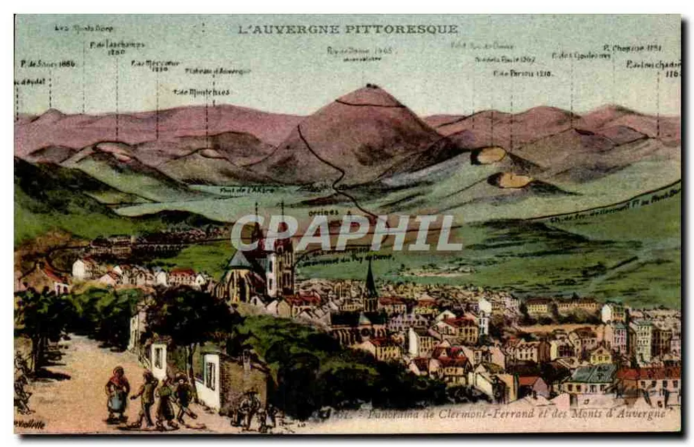 Panorama von Clermont-Ferrand und den Monts d'Auvergne — Die pittoreske Auvergne - Vorderseite