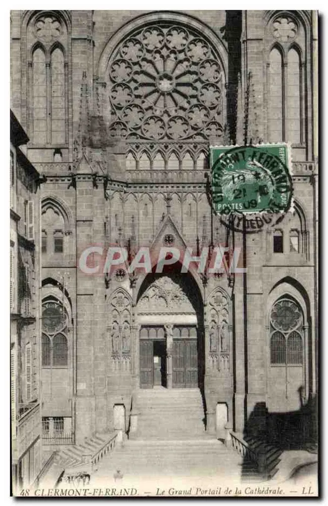 Clermont-Ferrand — Der Große Portal der Kathedrale — L.L. n°48 - Vorderseite